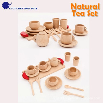 Vintage Natural Color Wooden Kids Pretend Play Toy Tea Set